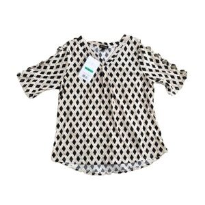 BYdesign | Black Beige White Diamond Print Cut Out Short Sleeves Gold Buttons